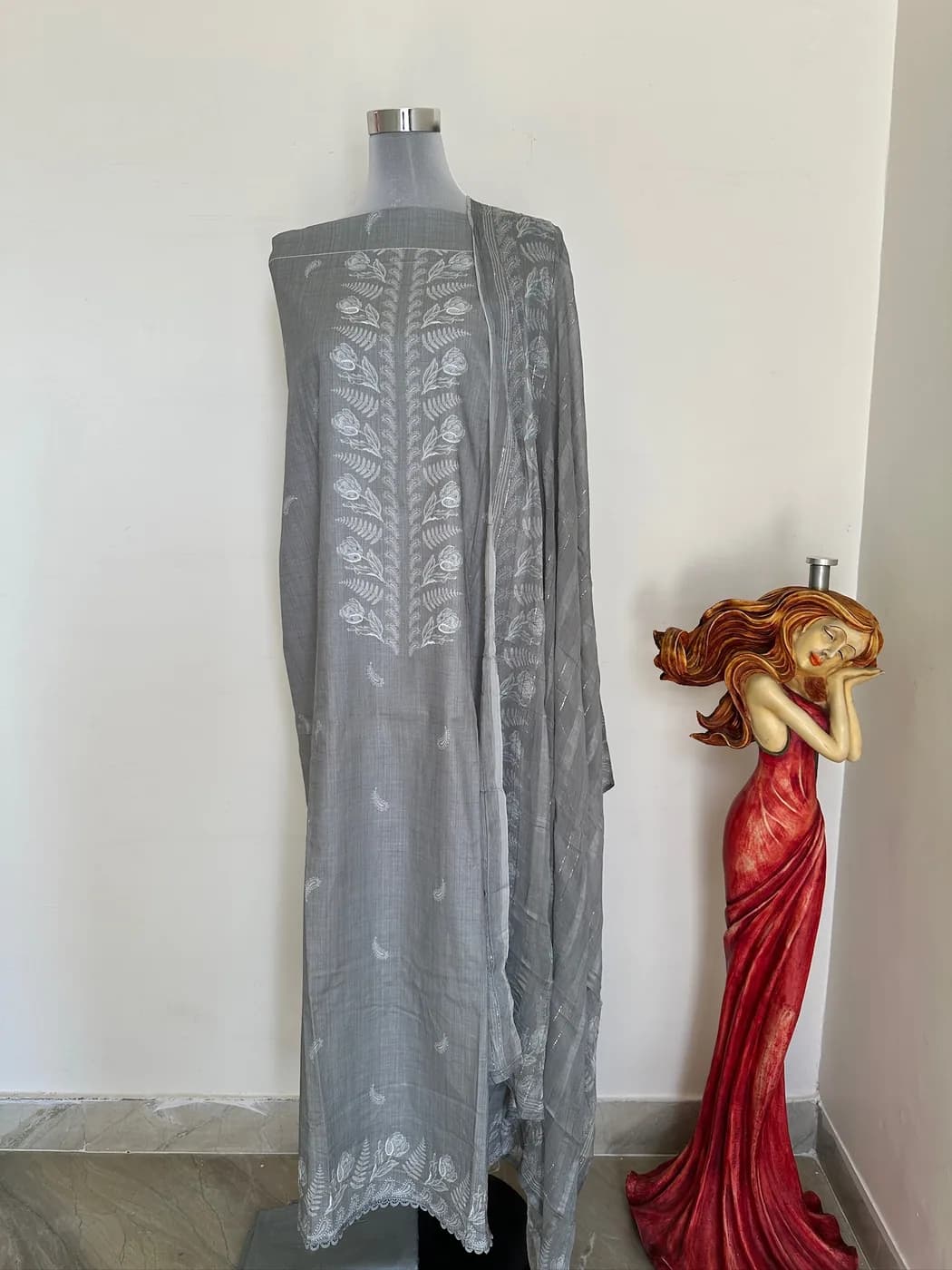 Grey White Embroidered Suit — view 2 of 3
