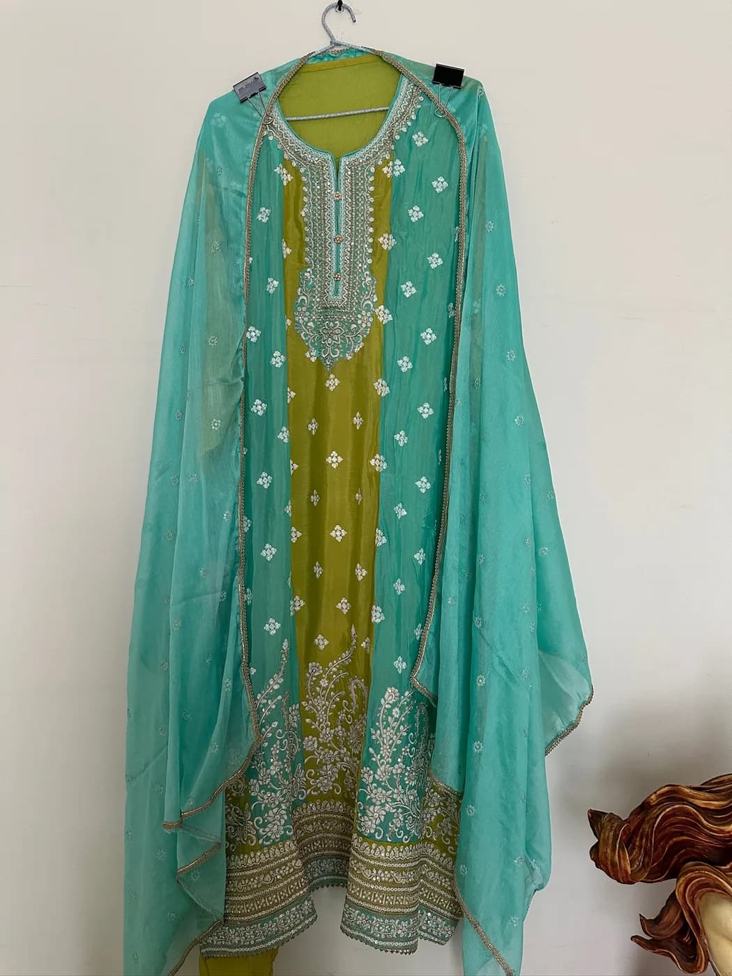 Olive Turquoise Embroidered Suit — view 2 of 3
