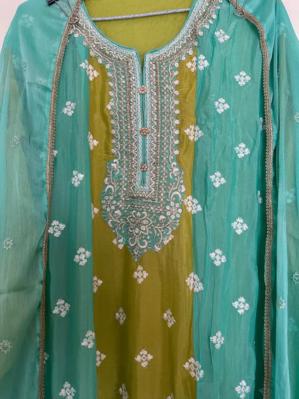 Olive Turquoise Embroidered Suit — view 3 of 3