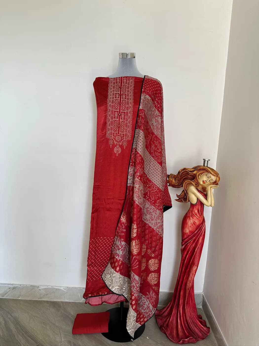 Crimson Jacquard Suit — unstitched suit set from Chic Clothing