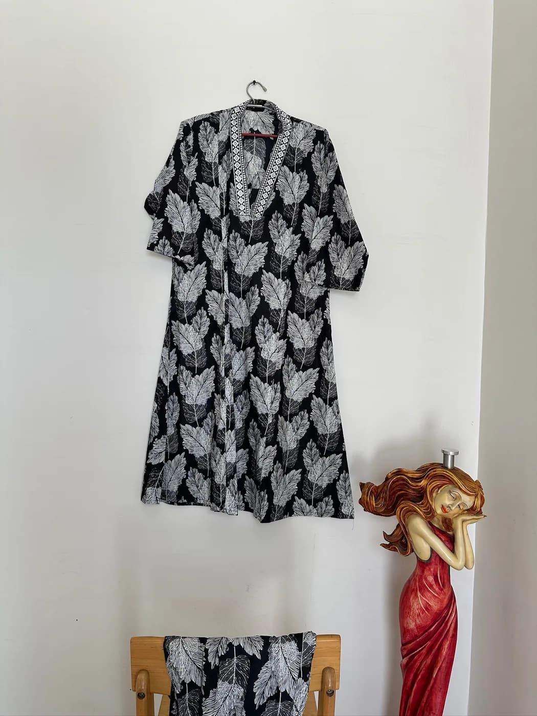 Monochrome Leaf Print Kurta — stitched ready-to-wear from Chic Clothing