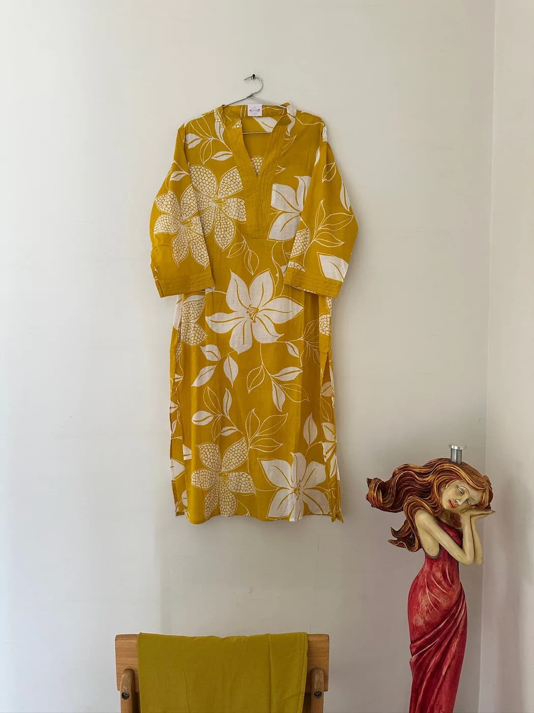 Mustard Magnolia Print Kurta — stitched ready-to-wear from Chic Clothing