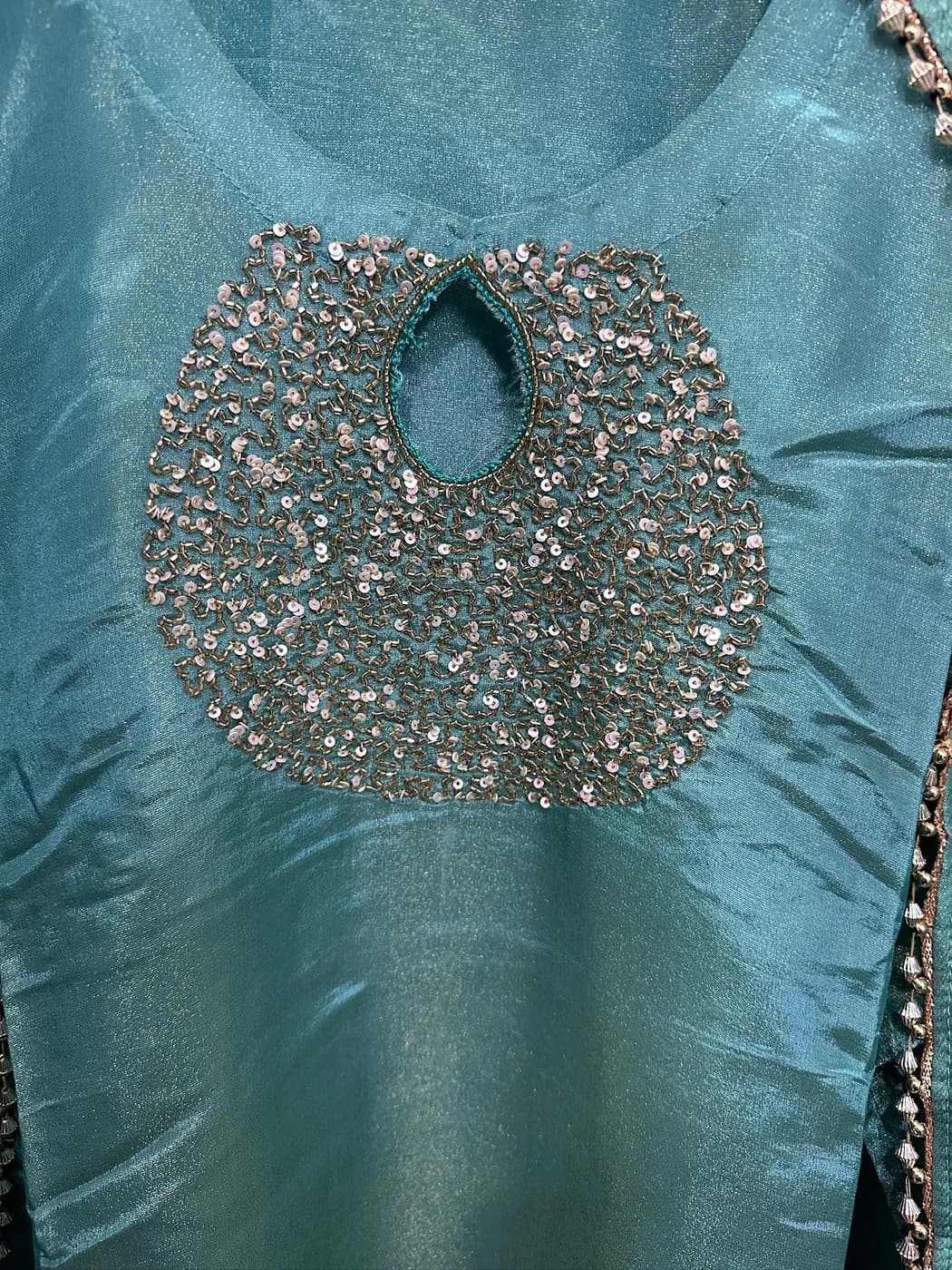 Turquoise Silk Embroidered Suit — unstitched suit set from Chic Clothing